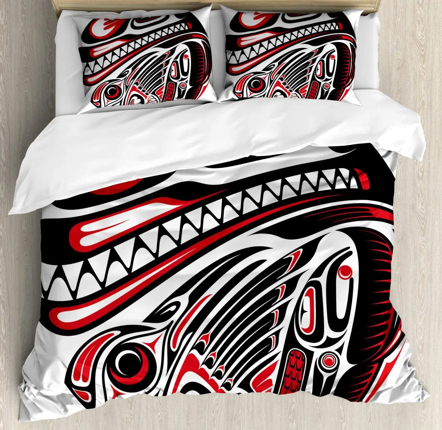 Tribal Duvet Cover Set King Size Haida Style Animal Art Wild Ethnic Eagle and Killer Dog with Sharp Teeth Print Bedding Set
Tribal Duvet Cover Set King Size Haida Style Animal Art Wild Ethnic Eagle and Killer Dog with Sharp Teeth Print Bedding Set