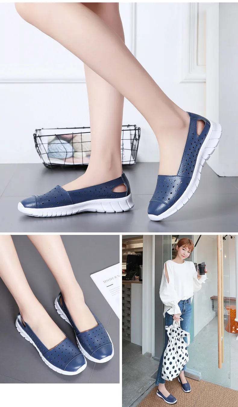 2019 Summer women flat shoes genuine leather cutout ballet flats shoes flats ladies slip on loafers nurse boat shoes (6)