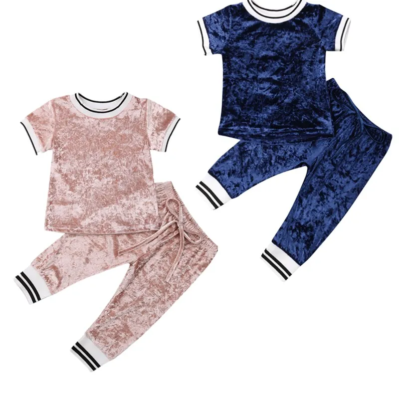 New 2PCS Kids Baby Girl Velvet Tops Tracksuit Stripe T-shirt Pants Bow Summer Clothes Sets
New 2PCS Kids Baby Girl Velvet Tops Tracksuit Stripe T-shirt Pants Bow Summer Clothes Sets