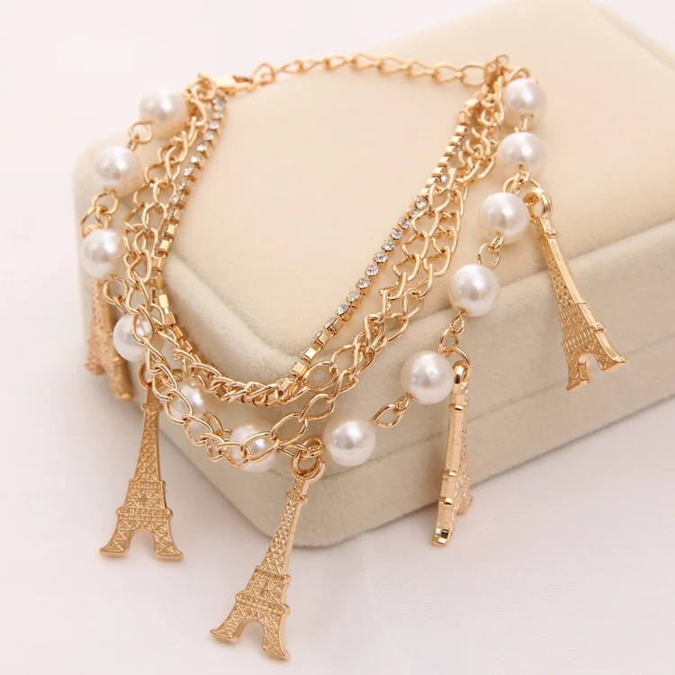 Fashion Multilayer imitation Pearl Beaded Bracelets & Bangles Women Crystal Eiffel Tower Pendant Charm Bracelet
Fashion Multilayer imitation Pearl Beaded Bracelets & Bangles Women Crystal Eiffel Tower Pendant Charm Bracelet