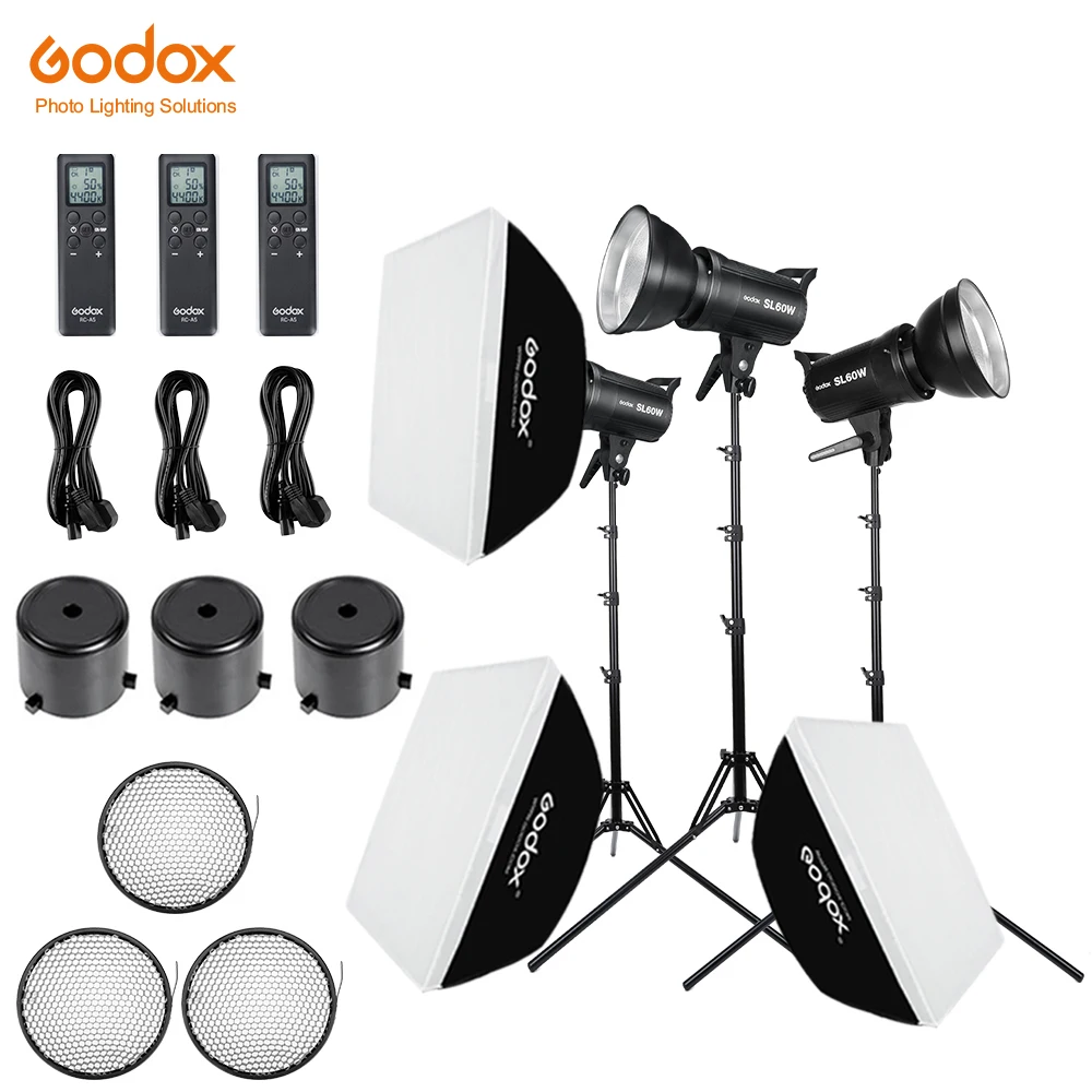 3x Godox SL-60W 60Ws 5600K Studio LED Continuous Photo Video Light + 3x 1.8m Light Stand + 3x 60x60cm Softbox LED Light Kit
3x Godox SL-60W 60Ws 5600K Studio LED Continuous Photo Video Light + 3x 1.8m Light Stand + 3x 60x60cm Softbox LED Light Kit