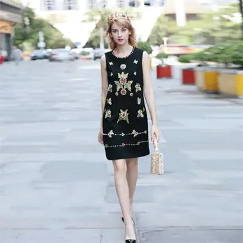 Women Dress 2019 High Quality Spring Designer Runway O-Neck Sleeveless Printed Beading Embroidery Elegant Dresses NP0055N 
Women Dress 2019 High Quality Spring Designer Runway O-Neck Sleeveless Printed Beading Embroidery Elegant Dresses NP0055N