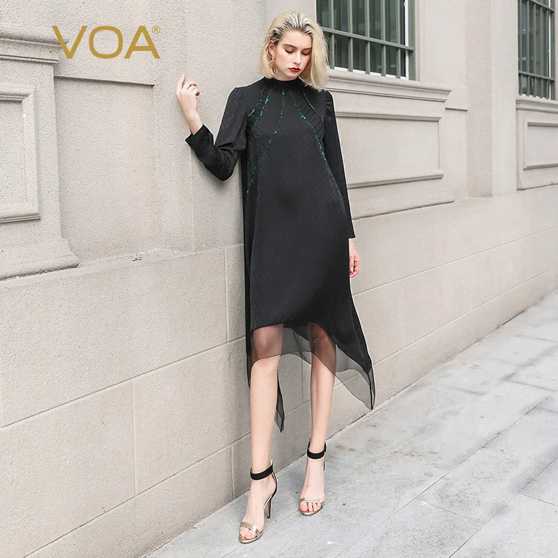 VOA Loose A Line Midi Silk Dress Women Black Chinese Irregular Mesh Dresses vestidos Elegant sukienki Vintage jurken Fall A10098
VOA Loose A Line Midi Silk Dress Women Black Chinese Irregular Mesh Dresses vestidos Elegant sukienki Vintage jurken Fall A10098