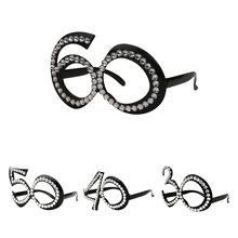 Brillo cristal negro marco cumpleaños gafas novedad gafas para Cosplay disfraz aniversario boda fiesta 30/40/50 /60th(China)