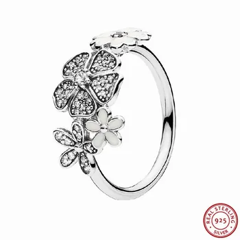 

Real 925 Sterling Silver Shimmering Bouquet Rings for Women Jewelry White Enamel Stone-Studded Most Popular Floral Design FLR079