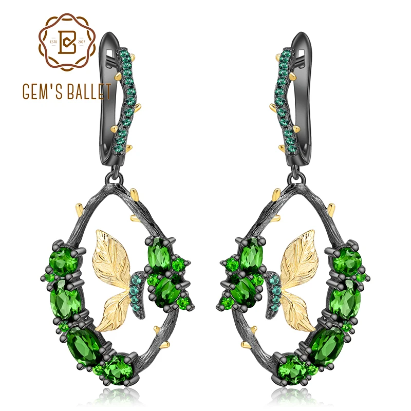 GEM'S BALLET Natural Chrome Diopside Gemstone Earrings 925 Sterling Silver Cute Butterfly Branch Drop Earrings for Women Jewelry
GEM'S BALLET Natural Chrome Diopside Gemstone Earrings 925 Sterling Silver Cute Butterfly Branch Drop Earrings for Women Jewelry