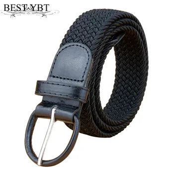 

Best YBT Unisex canvas belt fashion tight knit elastic Alloy pin buckle belt Anti allergy discount Polychromatic cowboy belt