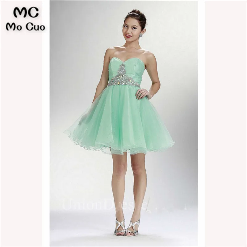 Ball Gown Sweetheart Short Mint Green Tulle Beaded Cocktail Prom Dress3