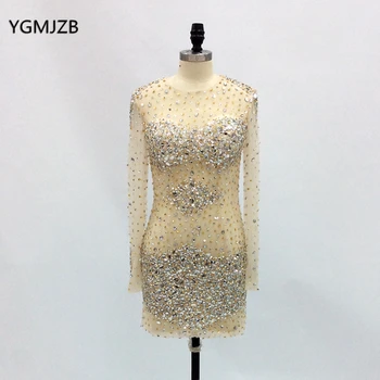Sexy Short Prom Dresses 2020 Sheath Long Sleeves Heavy Beads Crystal Nude Tulle Women Formal Night Club Party Prom Gowns
Sexy Short Prom Dresses 2020 Sheath Long Sleeves Heavy Beads Crystal Nude Tulle Women Formal Night Club Party Prom Gowns