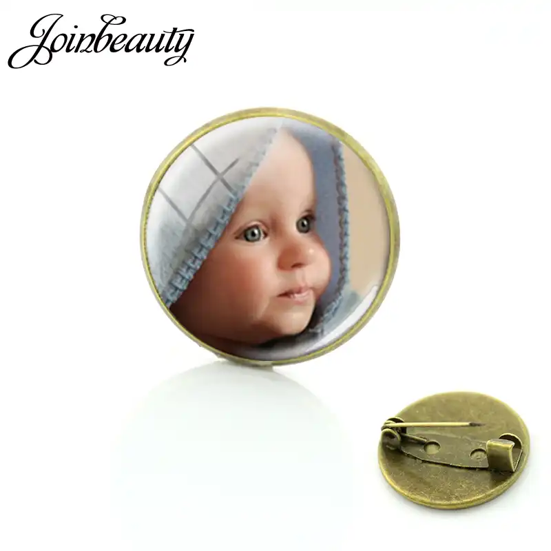 antique bronze brooches family photo glass cabochon badge pins