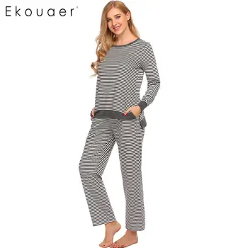 Ekouaer Spring Autumn Pajamas Set Nightwear Women Striped O Neck Long Sleeve Tops and Long Pants Pajama Set Sleepwear S-XXL
Ekouaer Spring Autumn Pajamas Set Nightwear Women Striped O Neck Long Sleeve Tops and Long Pants Pajama Set Sleepwear S-XXL