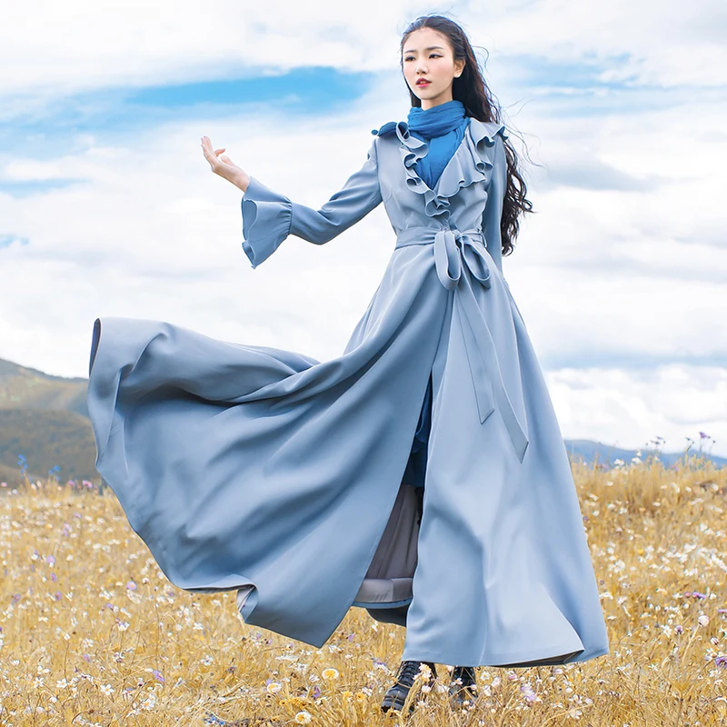 Free Shipping 2019 New Slim Fashion Women Long Maxi Long Ruffles Sleeve Trench Dresses Autumn Boshow Outerwear With Belt S-L
Free Shipping 2019 New Slim Fashion Women Long Maxi Long Ruffles Sleeve Trench Dresses Autumn Boshow Outerwear With Belt S-L