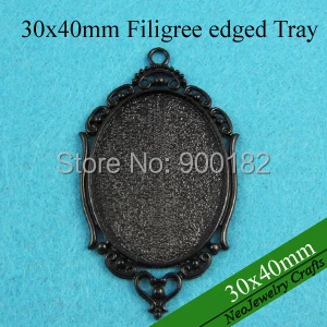 30x40mm Black Filigree Edged Pendant Setting, Blank Bezel Pendant Tray, Cabochon Setting
30x40mm Black Filigree Edged Pendant Setting, Blank Bezel Pendant Tray, Cabochon Setting