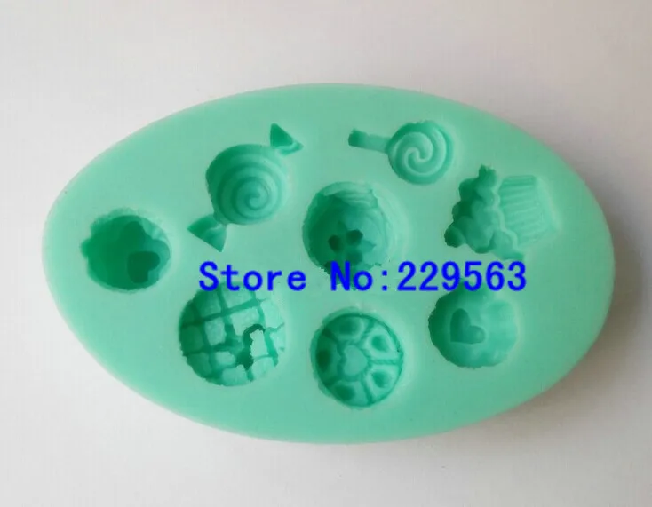 Image Free Shipping 1 pc 8.8*5.7*2cm Candy Cookie Lollipop Bonbon Shape Fondant 3D Soft Silicone Mold DIY Bakeware Sugar Paste Mould