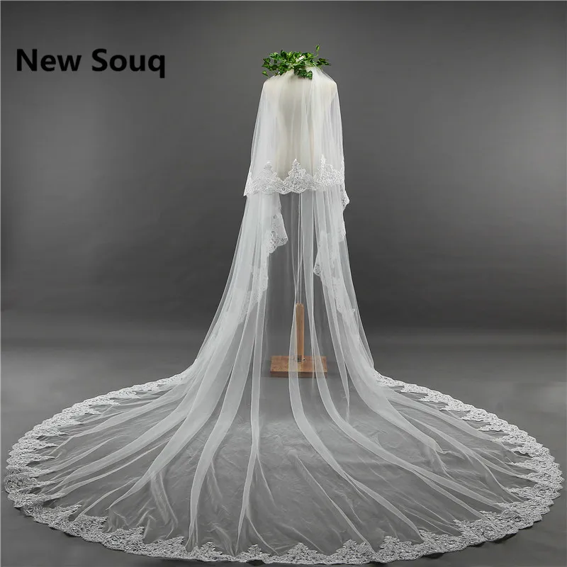 3 Meters Two Layers Tulle Bridal Veils Wedding Accessories In Stock Long Lace Appliques Edged Wedding Veil with Comb
3 Meters Two Layers Tulle Bridal Veils Wedding Accessories In Stock Long Lace Appliques Edged Wedding Veil with Comb