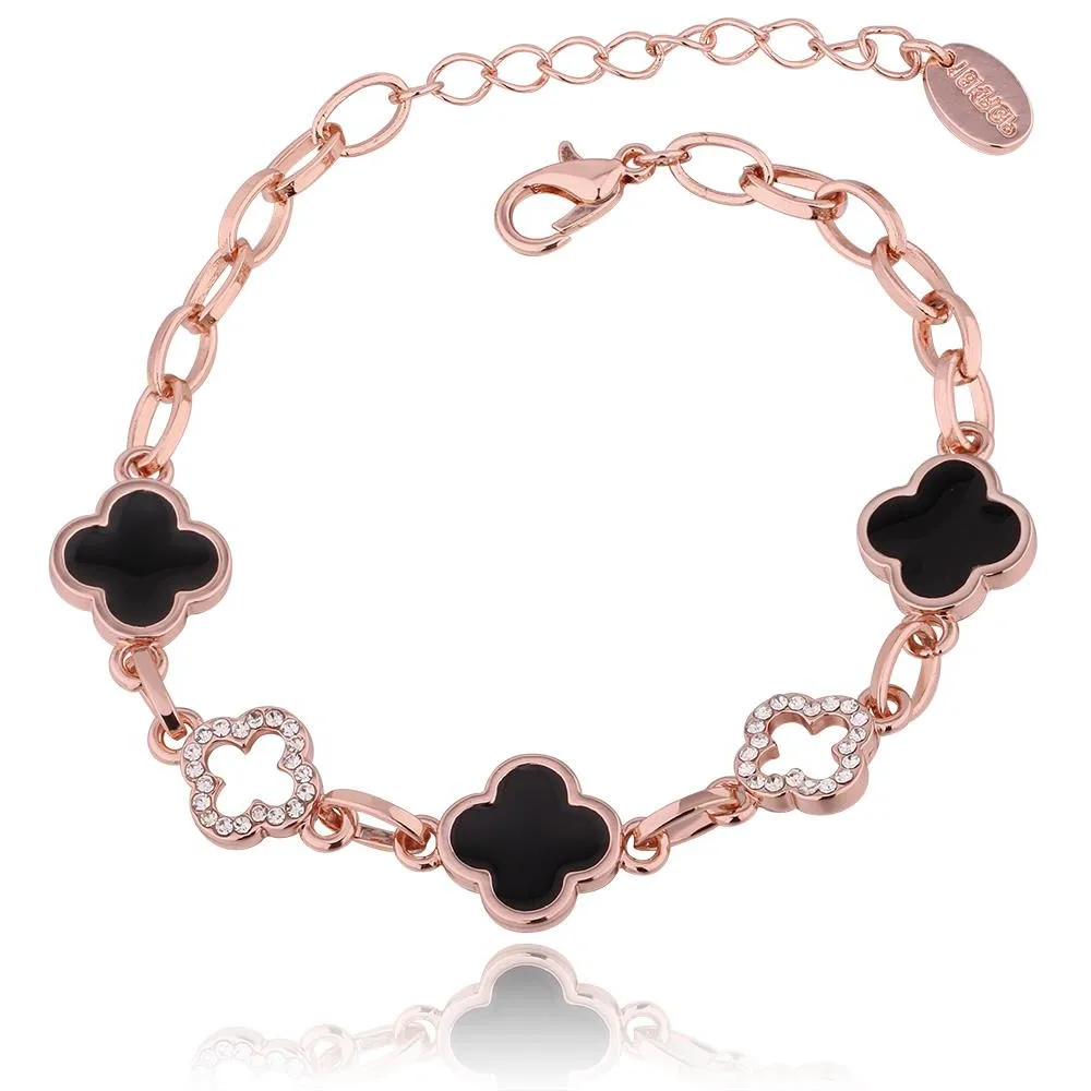 Fashions Four-leaf clover Charm Bracelets Rose Gold Tin Alloy Black Rhinestone Classic Trendy Designer Jewelry For Women Gifts
Fashions Four-leaf clover Charm Bracelets Rose Gold Tin Alloy Black Rhinestone Classic Trendy Designer Jewelry For Women Gifts