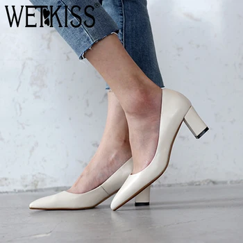 WETKISS 2019 Spring Thick High Heels Pointed Toe Women Pumps Footwear Genuine Leather Female Shoes Shallow Office Shoes Woman
WETKISS 2019 Spring Thick High Heels Pointed Toe Women Pumps Footwear Genuine Leather Female Shoes Shallow Office Shoes Woman