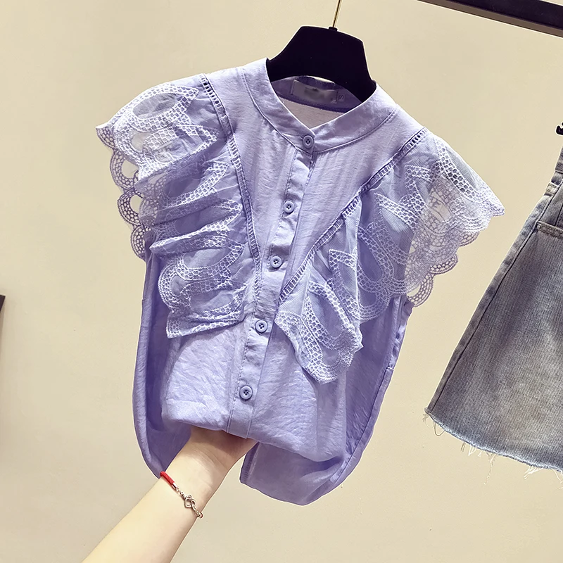MUMUZI Tops light blue chiffon shirt 2019 summer new slimming ruffles blouse sleeveless lace tops elegant white shirt
MUMUZI Tops light blue chiffon shirt 2019 summer new slimming ruffles blouse sleeveless lace tops elegant white shirt