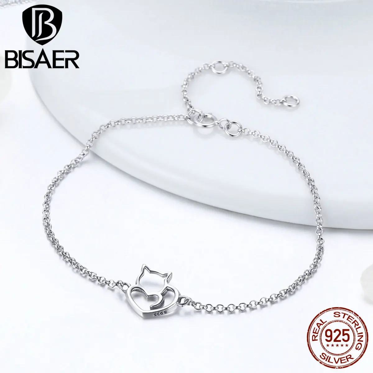 BISAER 925 Sterling Silver Chain Link Cat Simple Animal Femme Bracelets Bangles for Women Pulseira Silver 925 Jewelry ECB102
BISAER 925 Sterling Silver Chain Link Cat Simple Animal Femme Bracelets Bangles for Women Pulseira Silver 925 Jewelry ECB102