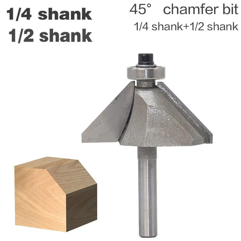 1pc 1/4" 1/2" Shank 2 Flute Horse Nose Chamfer Cutter Wood Router Bit With Bearing C3 Carbide 45 Degree Wood Milling Cutter
1pc 1/4" 1/2" Shank 2 Flute Horse Nose Chamfer Cutter Wood Router Bit With Bearing C3 Carbide 45 Degree Wood Milling Cutter