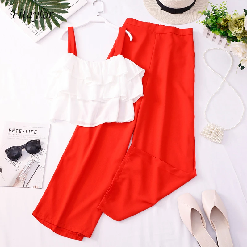 Fitaylor 2019 New Summer Women's Sling Tops Trousers 2pcs Sets Ruffled Sling Tops + Wide-leg Pants Women's Casual Suits
Fitaylor 2019 New Summer Women's Sling Tops Trousers 2pcs Sets Ruffled Sling Tops + Wide-leg Pants Women's Casual Suits