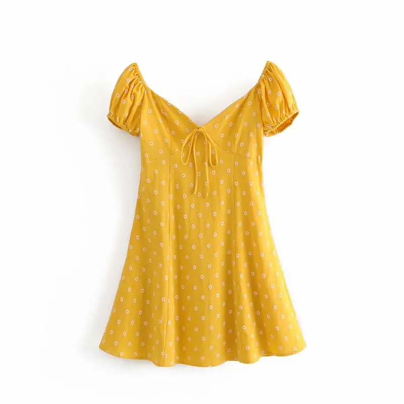 Vintage Chic Yellow Small Daisy Print Bow Tie Mini Dress Fashion Elegant Women Square Collar Backless Dresses Vestidos
Vintage Chic Yellow Small Daisy Print Bow Tie Mini Dress Fashion Elegant Women Square Collar Backless Dresses Vestidos