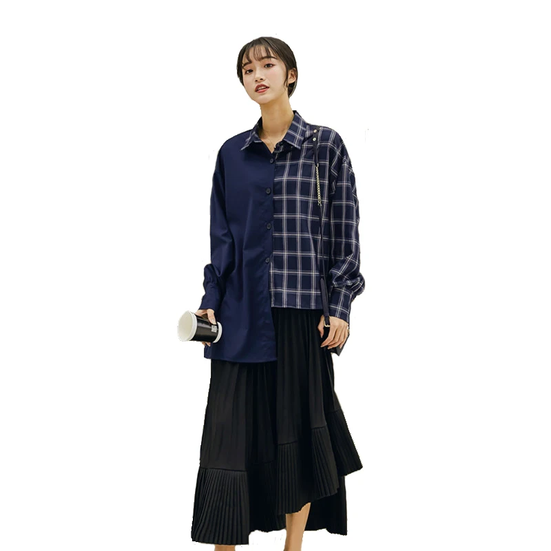 2019 Fashion Blue Plaid Patchwork Loose Blouse Black Pleated Skirts 2 pieces set 2019 Summer Women Fashion Sexy Casual Suit Sets
2019 Fashion Blue Plaid Patchwork Loose Blouse Black Pleated Skirts 2 pieces set 2019 Summer Women Fashion Sexy Casual Suit Sets