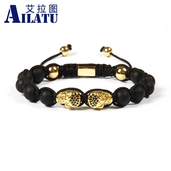Ailatu Fashion Jewelry Wholesale 8mm Matte Black Onyx Stone Beads with Black Cz Double Skull Skeleton Macrame Bracelet
Ailatu Fashion Jewelry Wholesale 8mm Matte Black Onyx Stone Beads with Black Cz Double Skull Skeleton Macrame Bracelet