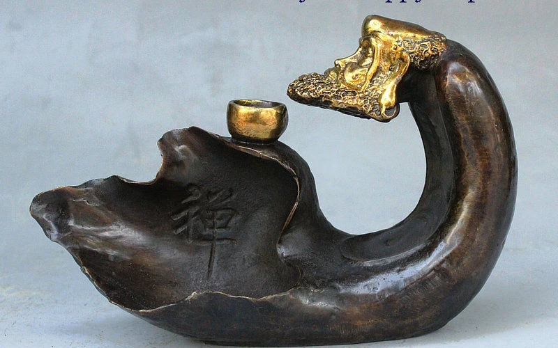 8" Old China Buddhism Bronze Gilt Damo Bodhidharma Monk Arhat Pot Jar Statue