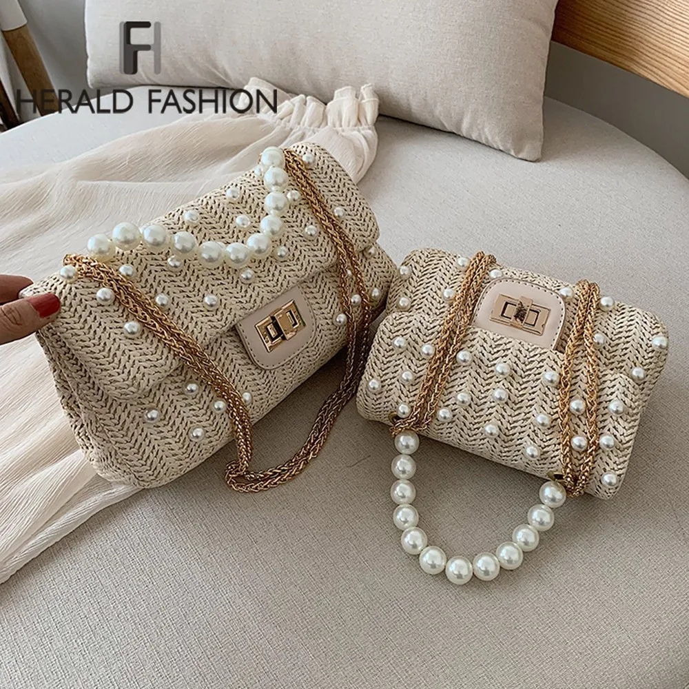 Herald Fashion Women Messenger Bags With Pearls Hollow Out Chain Female Shoulder Bags Straw Summer Beach Flap Bags Sac A Main
Herald Fashion Women Messenger Bags With Pearls Hollow Out Chain Female Shoulder Bags Straw Summer Beach Flap Bags Sac A Main