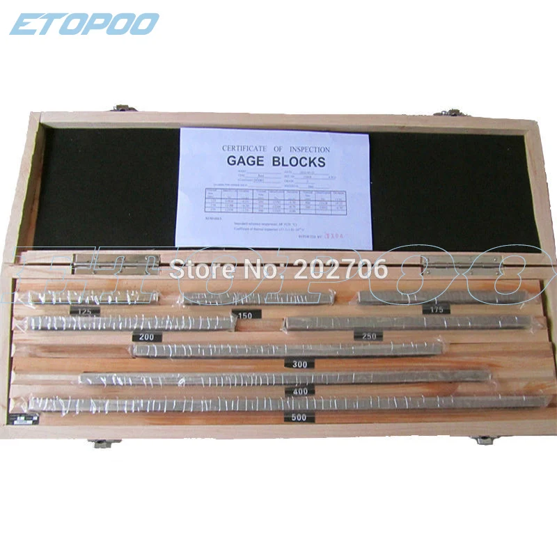 Metric system rectangular gage blocks set block gauge 125-500mm,8pcs/set, 1 Grade
Metric system rectangular gage blocks set block gauge 125-500mm,8pcs/set, 1 Grade