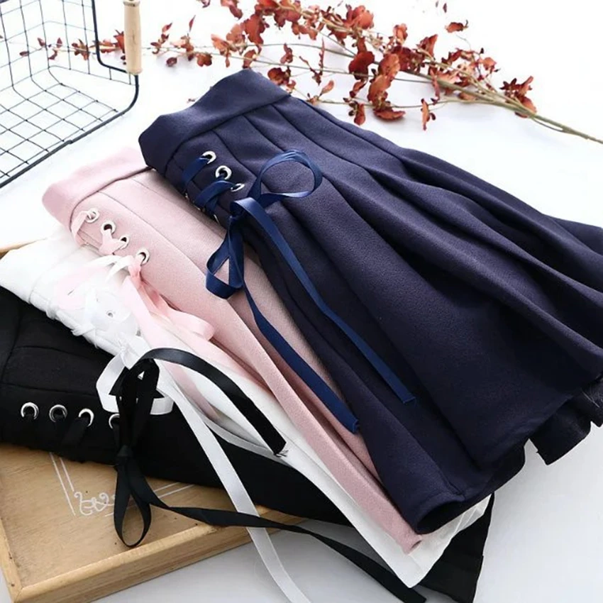 Image 2017 new mori girl Sweet bow bandage juniors pleated jk uniforms bust skirt pleated skirt short skirt