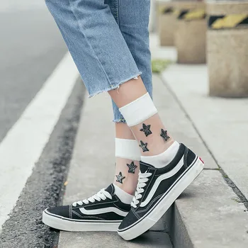 New Summer Transparent Cotton Sole Crystal Socks with Shinning Silver Stars Black White Sheer Lady Fashion Harajuku Funny Socks
New Summer Transparent Cotton Sole Crystal Socks with Shinning Silver Stars Black White Sheer Lady Fashion Harajuku Funny Socks