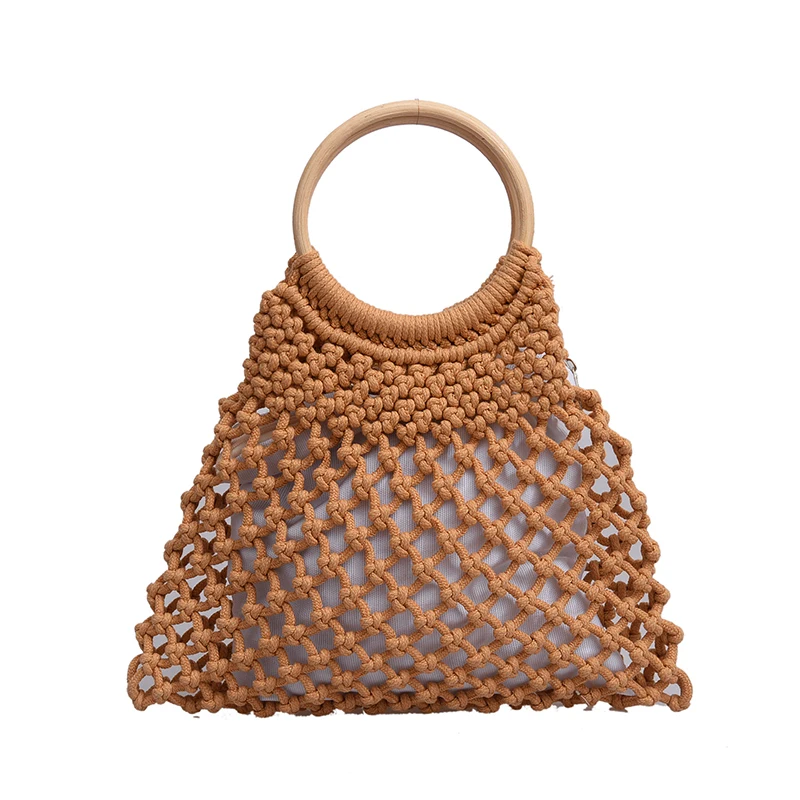 Cotton Rope Hollow Straw Bag Vintage Retro Chic handbag Sheer Macrame Tote wooden ring rattan handle Net Bags for women 2019
Cotton Rope Hollow Straw Bag Vintage Retro Chic handbag Sheer Macrame Tote wooden ring rattan handle Net Bags for women 2019