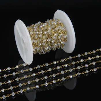 Clear White AB Crystal Glass Cluster Rosary Chain, 3x4mm Bronze Golden Plated Wire Wrapped Rosary Beads Chain by Meter
Clear White AB Crystal Glass Cluster Rosary Chain, 3x4mm Bronze Golden Plated Wire Wrapped Rosary Beads Chain by Meter