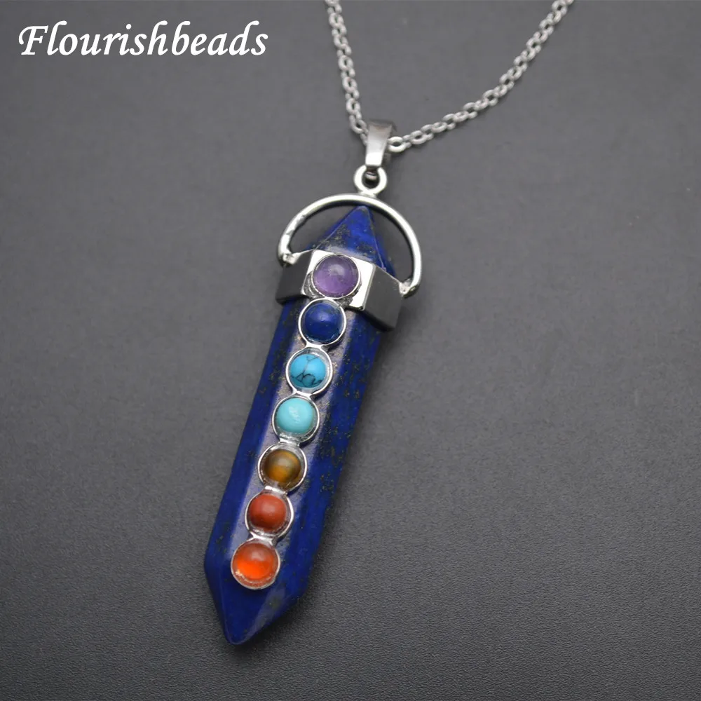 Natural Lpais Lazuli Stone Pillar Point with 7 Small Stone Cabochons Paved Chakra Pendant Chains Necklace
Natural Lpais Lazuli Stone Pillar Point with 7 Small Stone Cabochons Paved Chakra Pendant Chains Necklace
