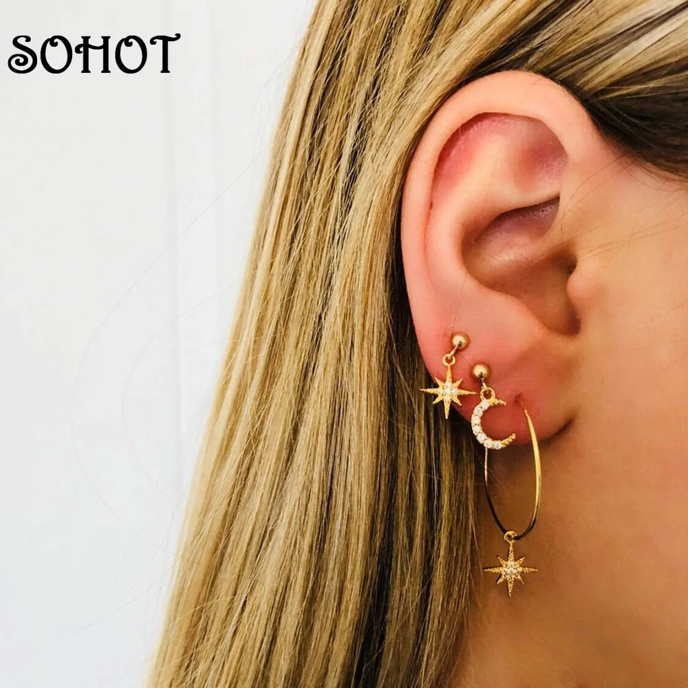 SOHOT 2019 New Arrived 2pairs Women Asymmetry Set Hoop Earrings Cute Imitation Crystal Star Moon Brincos For Lady Love Jewelry
SOHOT 2019 New Arrived 2pairs Women Asymmetry Set Hoop Earrings Cute Imitation Crystal Star Moon Brincos For Lady Love Jewelry