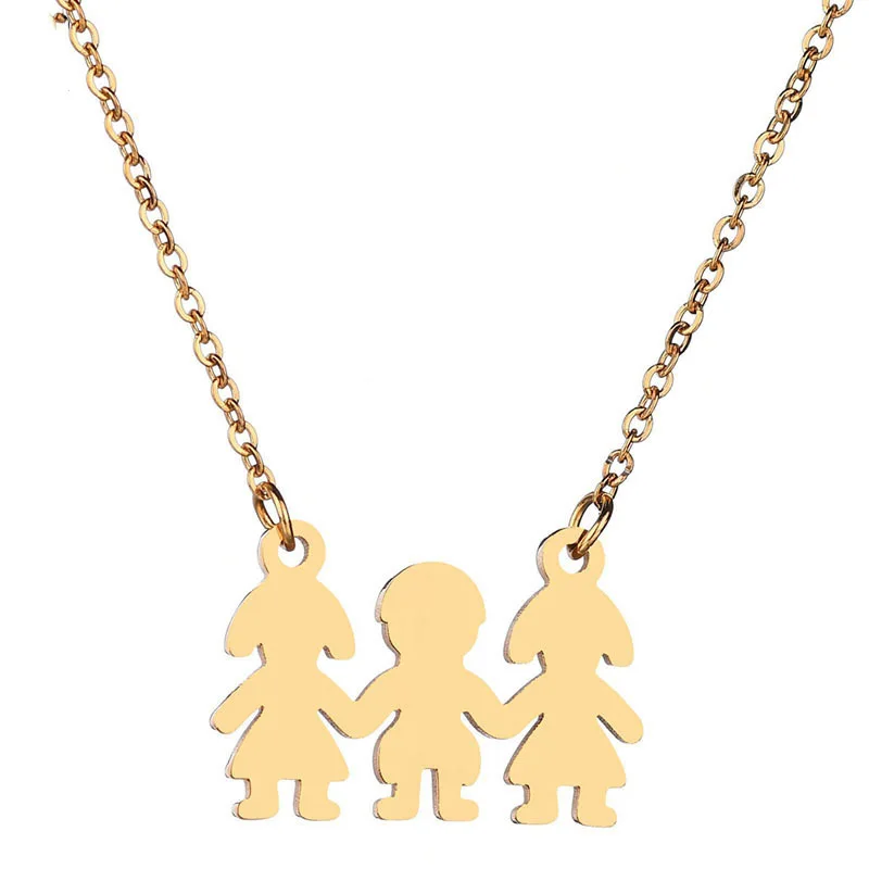 2019 Lovely Stainless Steel Cartoon twin Boy Girl Family Necklace Figure Parents Son Daughter Love Chain family | Украшения и