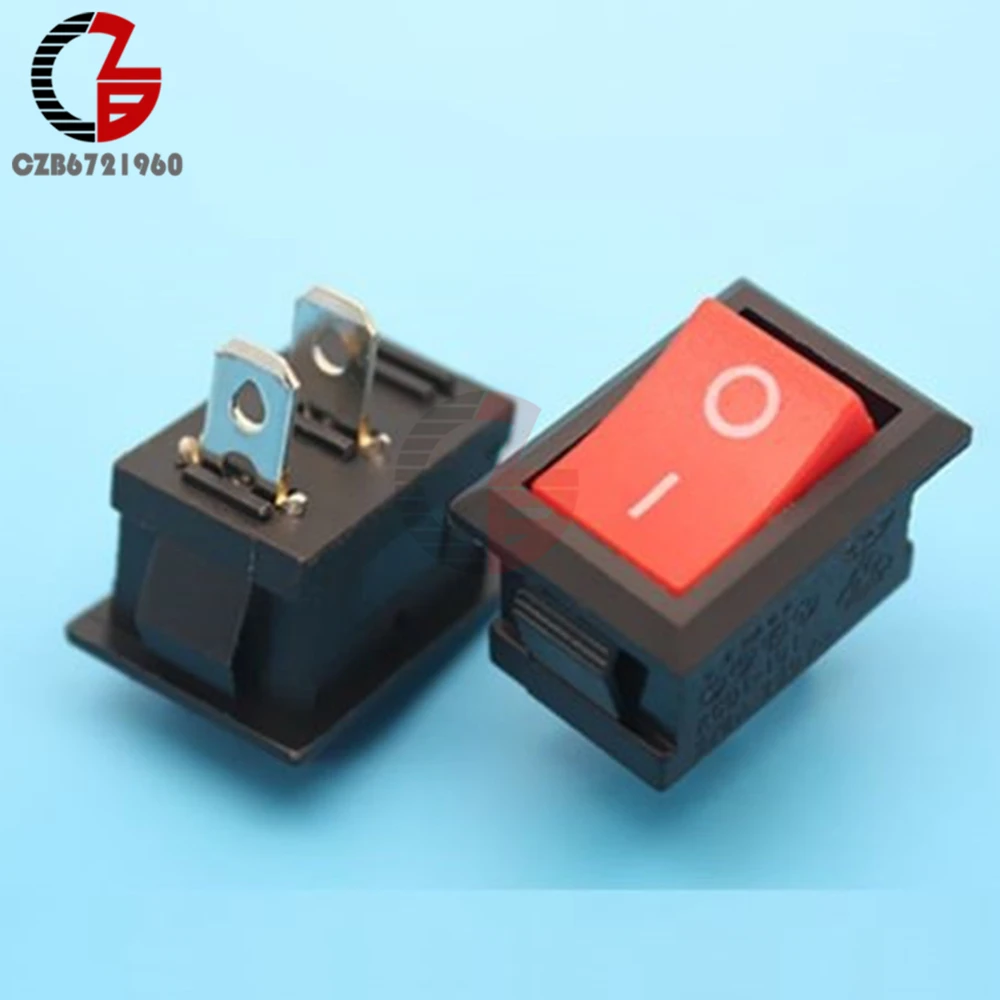 5Pcs Red Rocker Switch 2 Pin KCD1-101 250V 6A Boatlike Switch AL