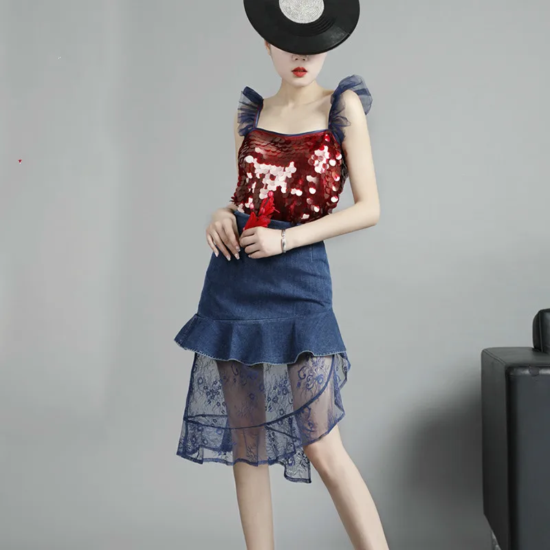 LANMREM 2019 New Pattern Dress Sets For Women Summer Paillette Camisole Tops + Gauze Split Joint Irregular Fish Tail Skirt YH227
LANMREM 2019 New Pattern Dress Sets For Women Summer Paillette Camisole Tops + Gauze Split Joint Irregular Fish Tail Skirt YH227