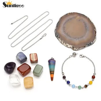 Sunligoo 7 Chakra Healing Crystals Natural Tumbled Stones Hexagonal Point Pendulum W/Agate Slice Pendulum Stand Meditation Set
Sunligoo 7 Chakra Healing Crystals Natural Tumbled Stones Hexagonal Point Pendulum W/Agate Slice Pendulum Stand Meditation Set