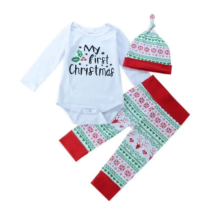 Фото 2017 Kawaii Newborn Baby Boy Girl Clothing Infant Set Christmas Best Gift Fashion Tops +Pants+Hat Outfits 3Pcs Kid Sets 6-24M J2 | Мать и