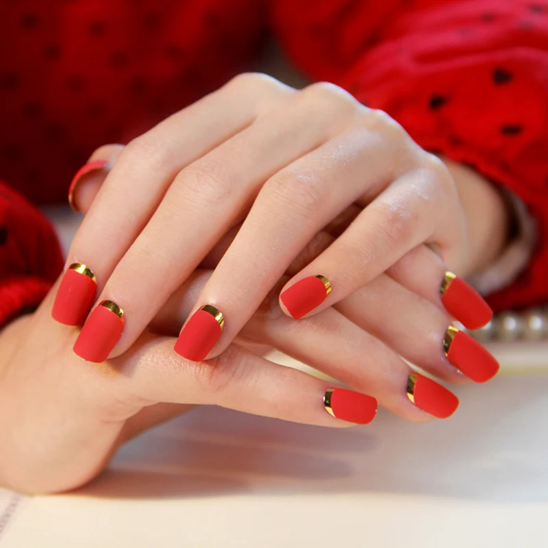2016 Hot Selling 24Pcs Short Full Metallic False Nails Design French Artificial Fake Nails Beauty Manicure Tools Red Faux Ongle
2016 Hot Selling 24Pcs Short Full Metallic False Nails Design French Artificial Fake Nails Beauty Manicure Tools Red Faux Ongle