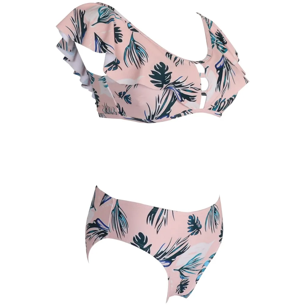 4 Woman Swimsuit Solid Bikini Tankini Blue Leaves Push Up Bikinis Triangle Bather Suit Swimwear For Girls Bandeaukini Bathing Suit