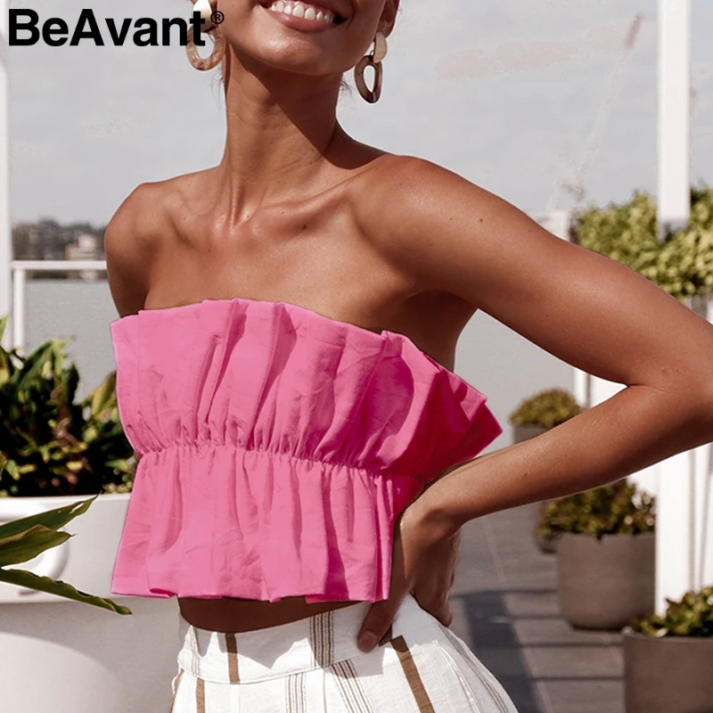 BeAvant Strapless sexy crop top women camis 2019 Summer ruffle ruche tube top female Fashion party white short ladies tank tops
BeAvant Strapless sexy crop top women camis 2019 Summer ruffle ruche tube top female Fashion party white short ladies tank tops