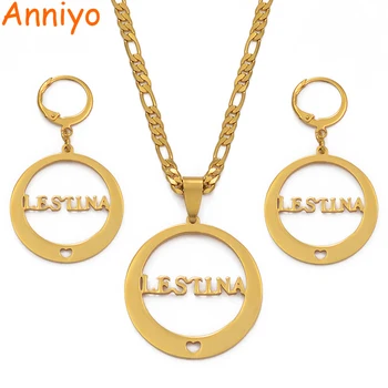 Anniyo Name LESTINA Pendant Chain & Earrings Jewelry set Trendy Gold Color Jewellery for Women Gifts #037321
Anniyo Name LESTINA Pendant Chain & Earrings Jewelry set Trendy Gold Color Jewellery for Women Gifts #037321