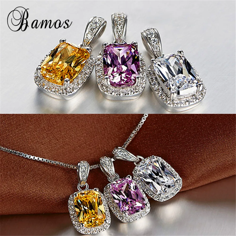 Bamos Luxury Pink/White/Yellow/Purple Square Zircon Pendant Necklace 925 Silver Wedding Women Necklaces Fashion Lover Gifts
Bamos Luxury Pink/White/Yellow/Purple Square Zircon Pendant Necklace 925 Silver Wedding Women Necklaces Fashion Lover Gifts