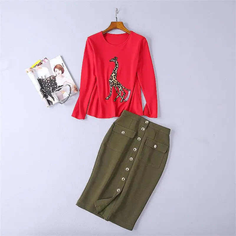 Runway Designer Set 2019 High Quality Spring Women Suits Long Sleeve T-Shirt +Buttons Skirt Two-piece Clothing Sets NP0105
Runway Designer Set 2019 High Quality Spring Women Suits Long Sleeve T-Shirt +Buttons Skirt Two-piece Clothing Sets NP0105