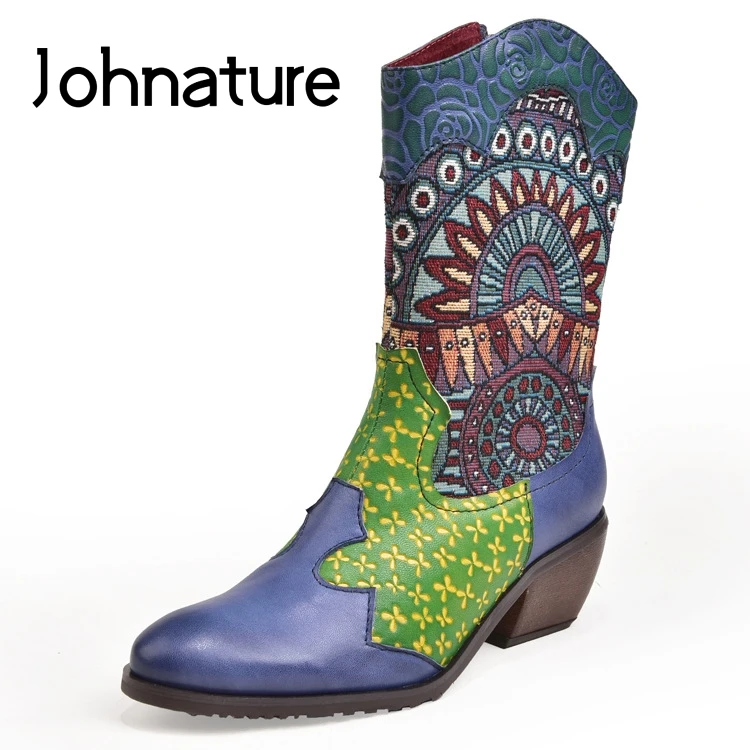 Johnature Genuine Leather New Mid-calf Boots Zipper Round Toe Autumn/Winter Mixed Colors Totem Embossed Sewing Women Shoes
Johnature Genuine Leather New Mid-calf Boots Zipper Round Toe Autumn/Winter Mixed Colors Totem Embossed Sewing Women Shoes