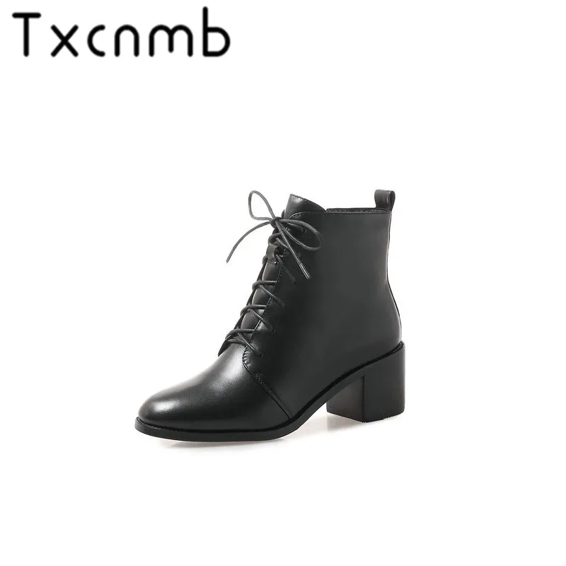TXCNMB Genuine Leather Ankle Boots Elegant Round Toe Thick Heel Ladies Shoes Short Boots Women's Leather Winter Boots
TXCNMB Genuine Leather Ankle Boots Elegant Round Toe Thick Heel Ladies Shoes Short Boots Women's Leather Winter Boots